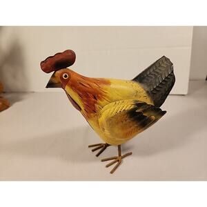 Colorful Metal Rooster Figurine Sculpture Bobble Spring Body Home & Garden Decor